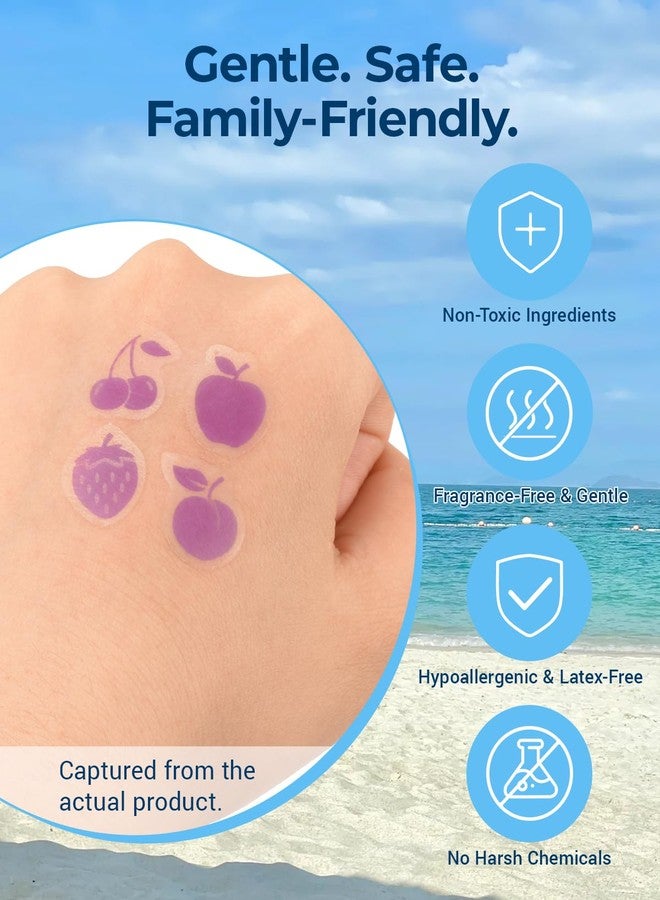 sodknow 80 Pack UV Detection Stickers for Sunscreen -Sun Protection Stickers for Kids Adults -Waterproof Sunscreen Dots UV Patch Sunblock SPF Sensing Patches for Reapplying Reminder (Fruit | Purple) - Image 5